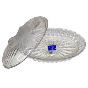 Mikasa Studio Nova Oval Frosted‎ Iris Cyrstal Lid Trinket Dish Candy Trea…